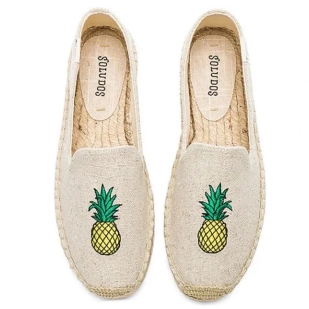 SOLUDOS Tan Canvas Pineapple Slip-On Espadrilles NWOT | Size 8.5 | Revolve